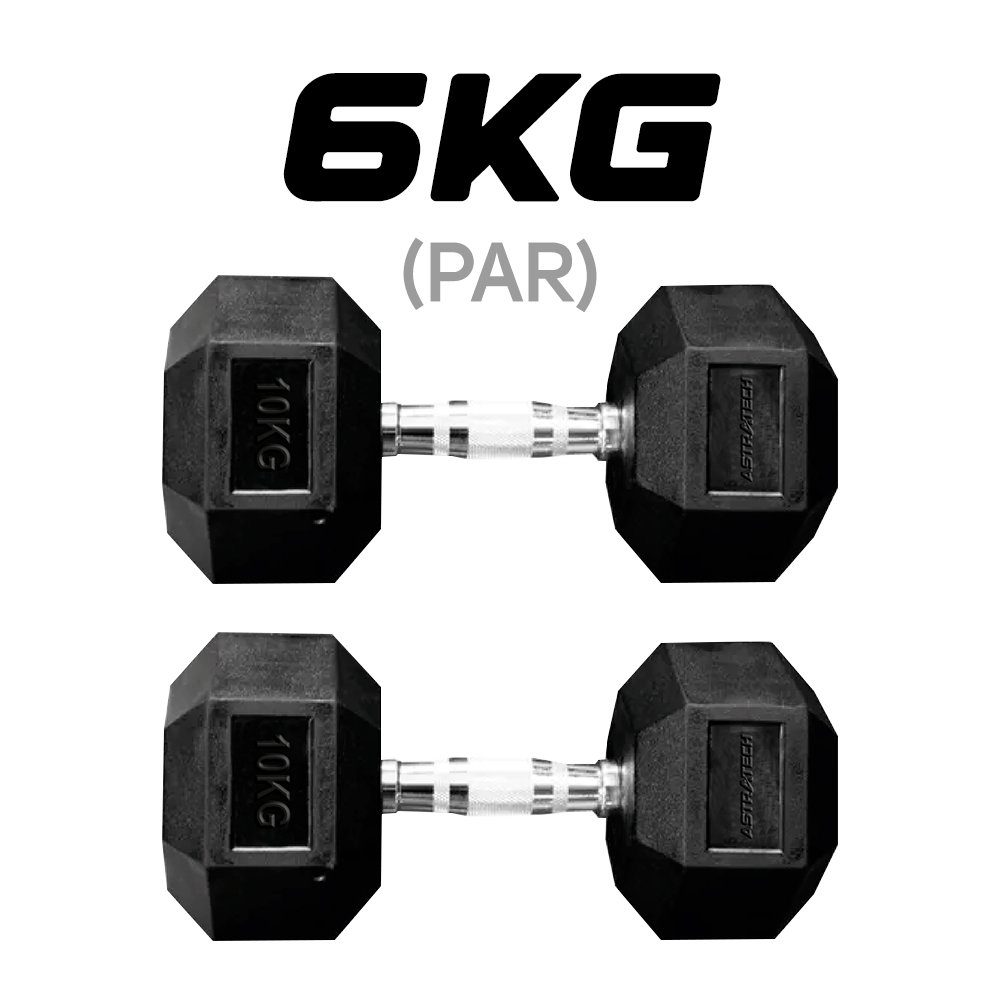 AST-DBC6-PAR Par de Halteres Sextavado Emborrachado 6KG